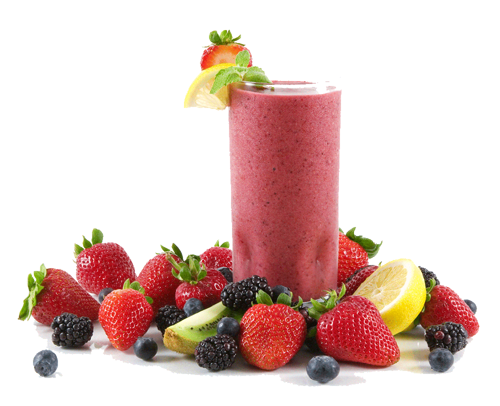 Colorful fruit smoothie in a glass with a variety of fresh fruits including berries, bananas, and oranges around it, highlighting the health benefits of nutrient-rich beverages.