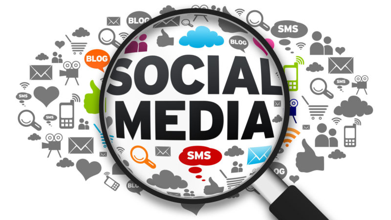 Social Media Marketing Stratergy concept showing digital platforms, online communication icons, and social media tools for business growth