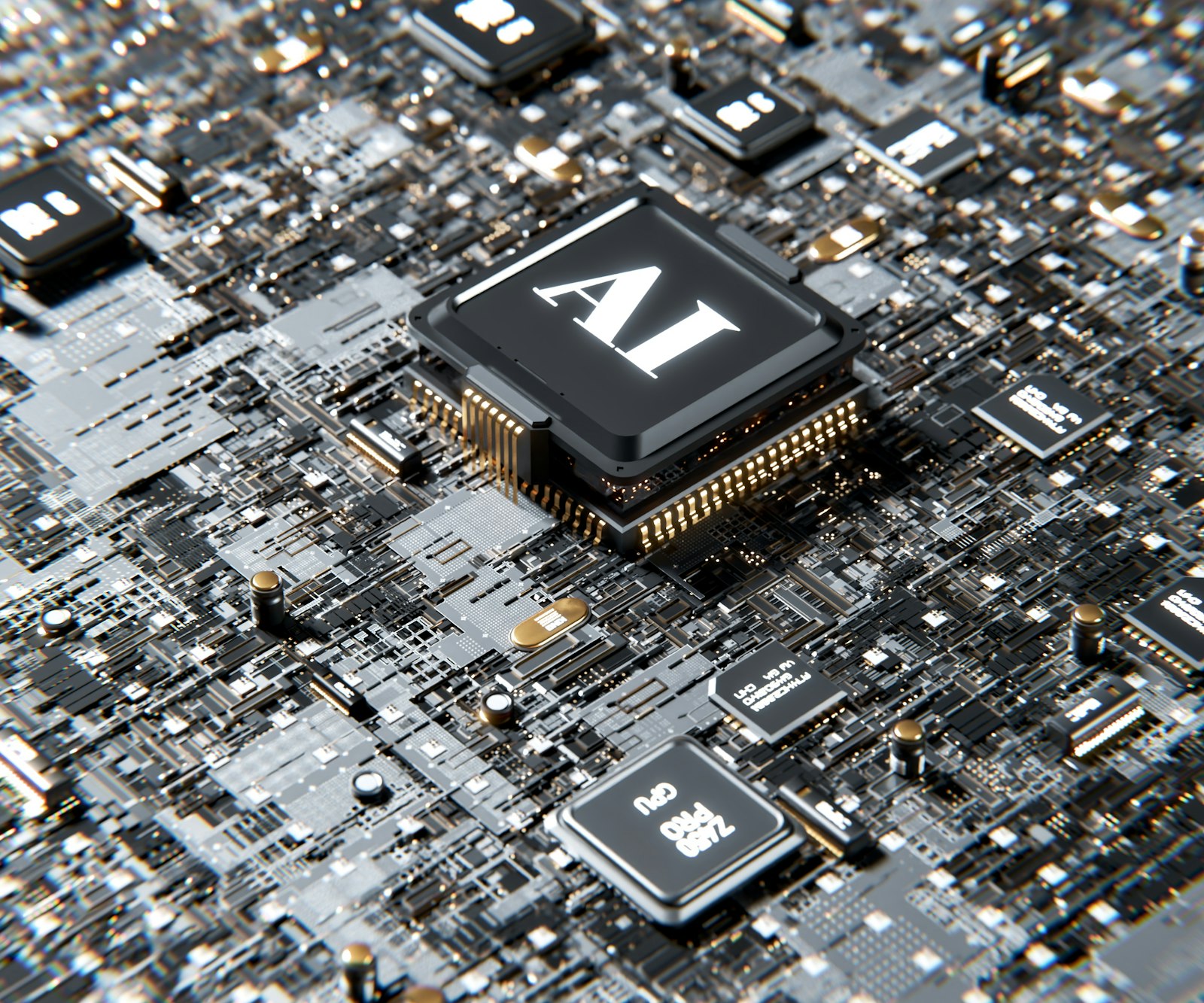 AI in digital marketing concept with an AI processor chip on a circuit board
